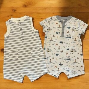 Little Me Cream and Gray Baby Rompers Baby Boy 2 piece set 9 months Lot